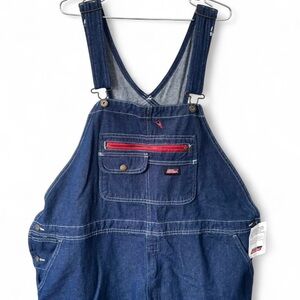 NWT Dickies Plus Size Blue Denim Bib Overalls with Red Details 2XL